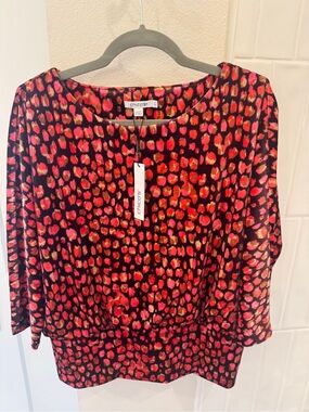 Chico’s Velvet Spots Banded Bottom Top Dolman Sleeve Deep Raisin Size 2 (L) NWT